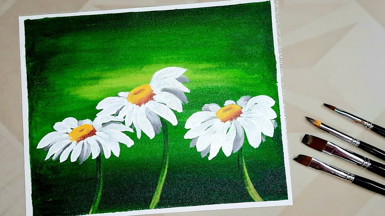 Beautiful and easy Daisy flower painting / Acrylic colour Daisy flowers ...