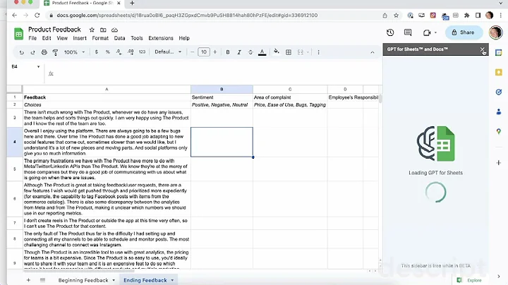 Product Feedback with GPT-4: Categorize, Analyze Sentiment and Delegate Tasks, inside Google Sheets