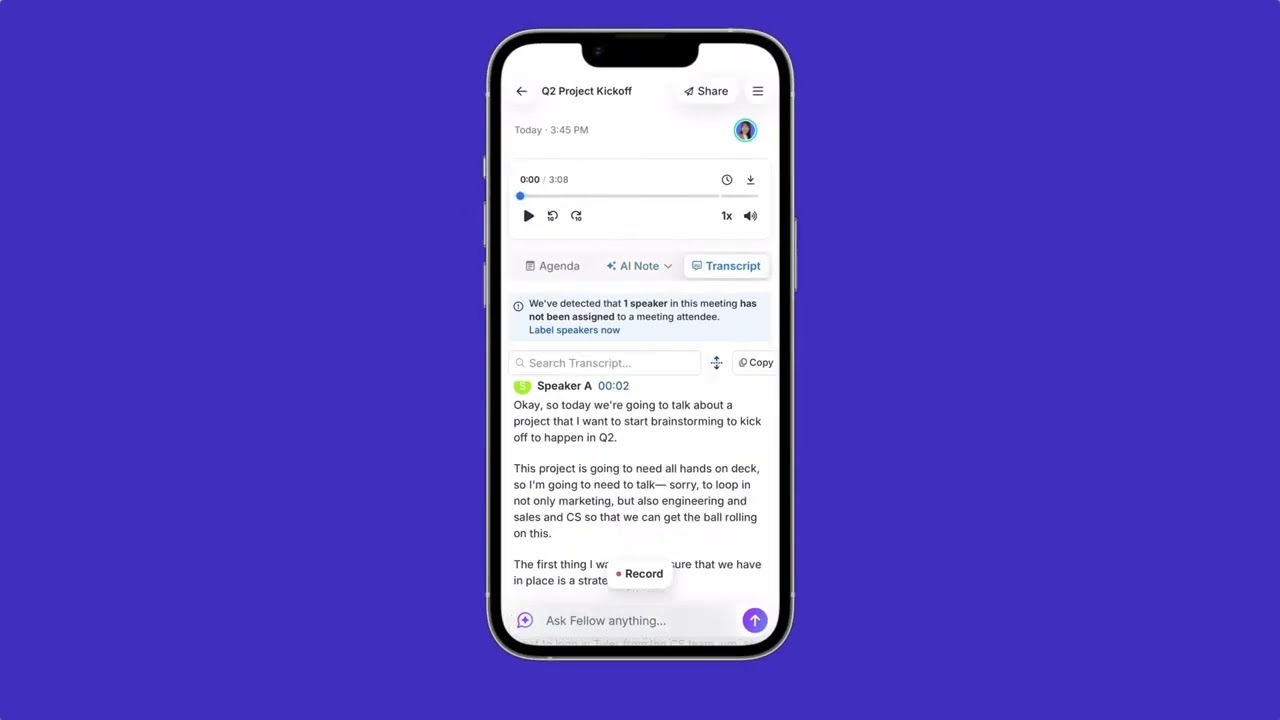 Fellow Mobile App: AI Note Taker for In-Person Meetings, Coffee Chats & Conferences, No Bot Required