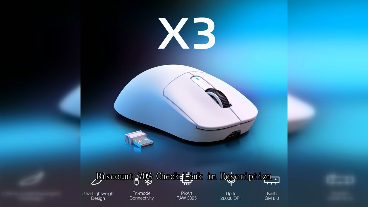ATTACK SHARK X3 Wireless Gaming Mouse,49g Ergonomic PC Mouse,Triple Modes PAW3395 26K DPI Optical Se