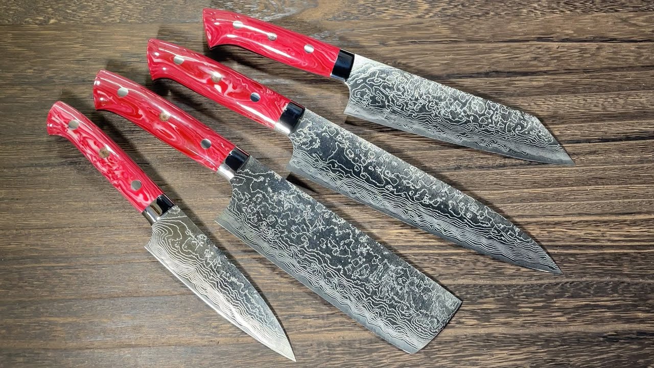 Takeshi Saji R2 Diamond Finish Damascus TCR Japanese Chef's Gyuto Knife  210mm with Red Turquoise Handle