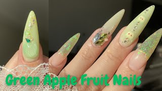 Juicy Green Apple Fruit Nails  | How to Draw Apples | Korean Nails | Self Nail | ASMR