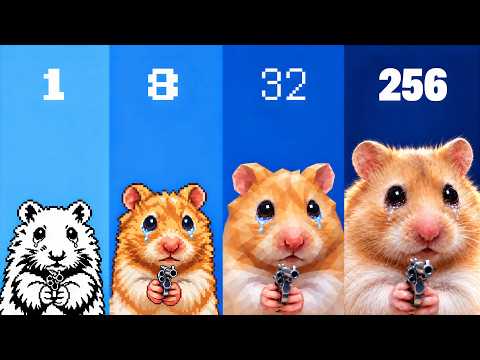 Sad Hamster with Tiny Toy Gun in different bits