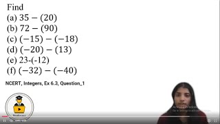 Class 6 NCERT Maths | Ch 6: Integers| Ex 6.3 Q1 Solution screenshot 1
