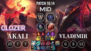 T1 Clozer Akali vs Vladimir Mid - KR Patch 10.14