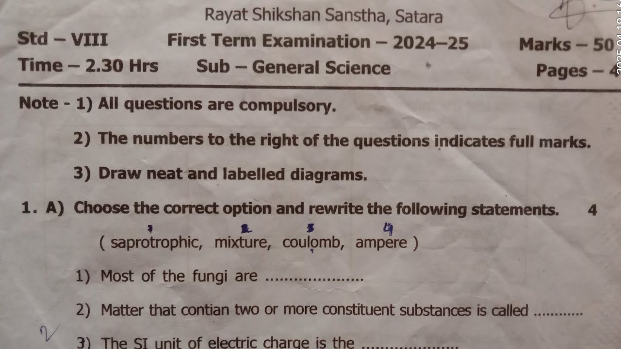 First Term Examination - 2024-25 | Sub General Science Question Paper ...