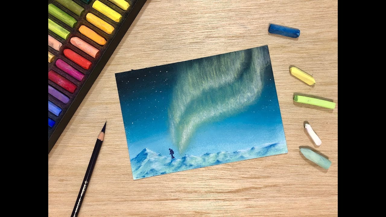 オーロラの描き方 Withパステル タイムラプス How To Draw An Aurora Mountain With Soft Pastels Youtube