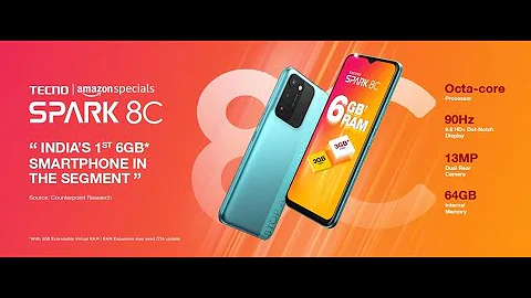 Tecno Spark 8C Turquoise Cyan (3GB+64GB) | Upto 6GB RAM |90Hz Refresh Rate |6.6" HD+ Display |