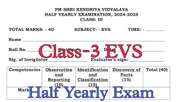 Class-3 EVS Half Yearly Exam Question Paper / Term-1 Session 2024-25 /PM Shri Kendriya Vidyalaya