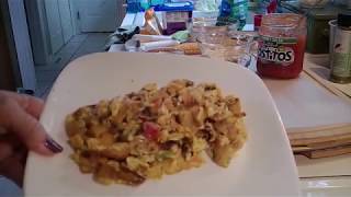 Cooking from my fridge \& pantry using leftover French Fries!  Southwest Scrambled Eggs - Vegetarian