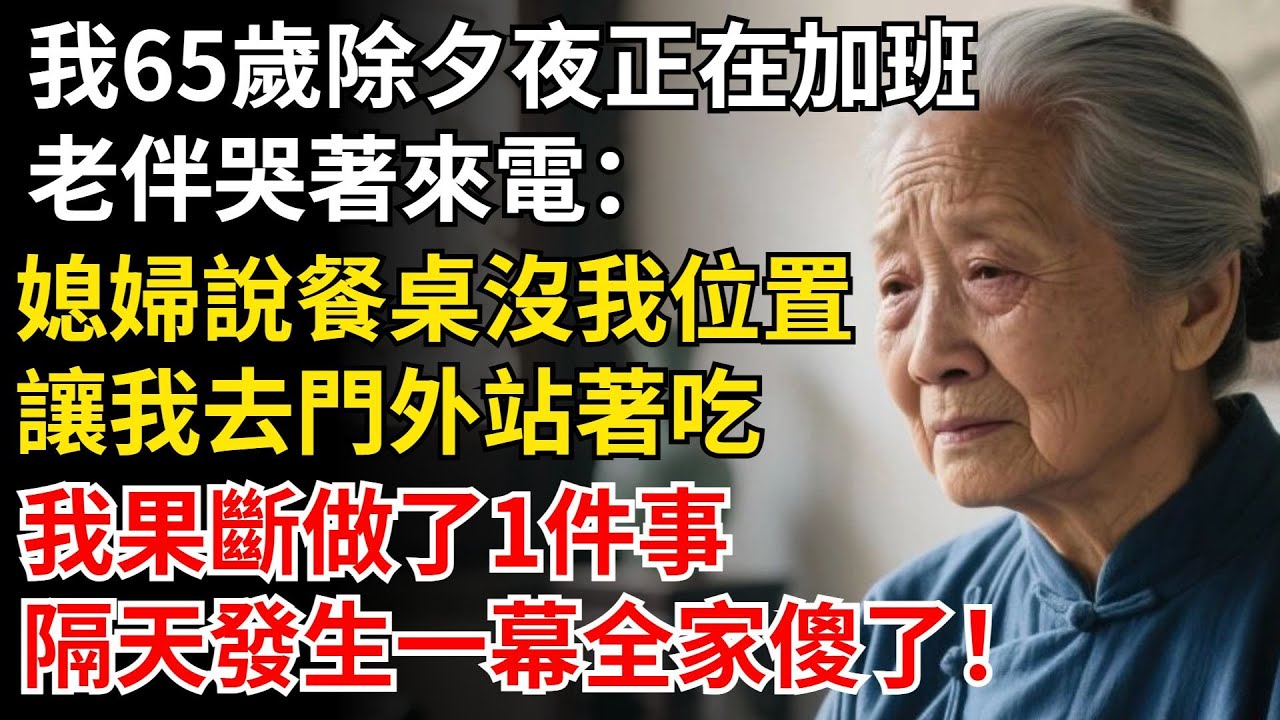 我65歲除夕夜正在加班，老伴哭著來電：媳婦說餐桌沒我位置，讓我去門外站著吃，我果斷做了1件事，隔天發生一幕全家傻了！#晚年生活#中老年生活#為人處世#生活經驗#情感故事#幸福人生