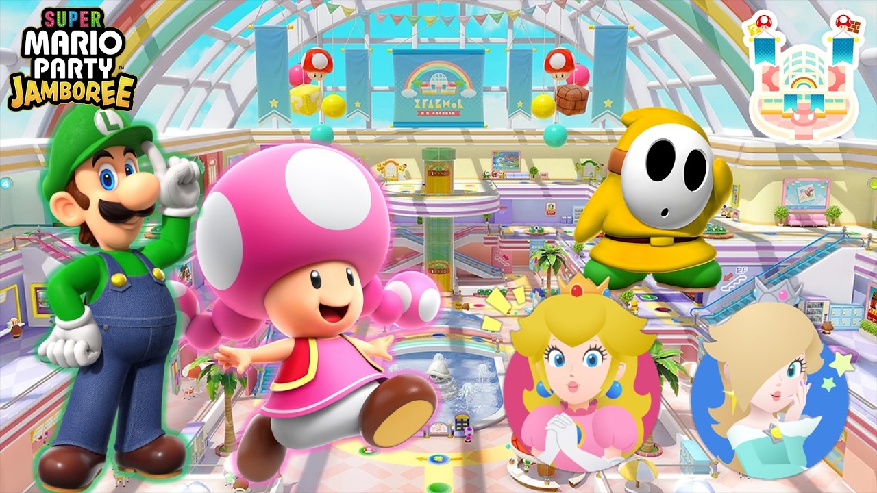 Super Mario Party Jamboree - Luigi & Toadette vs Rosalina & Peach - Rainbow Galleria