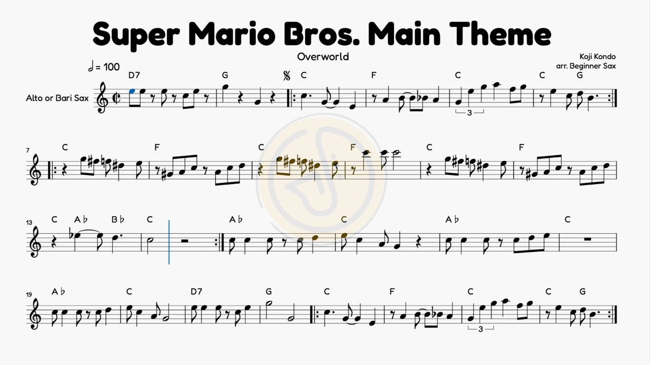 Super Mario Bros Alto Sax Sheet Music YouTube