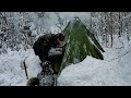 3 Days SOLO SURVIVAL CAMPING In DEEP SNOW - Winter Storm Bushcraft Hot Tent Camp - Stove Cooking