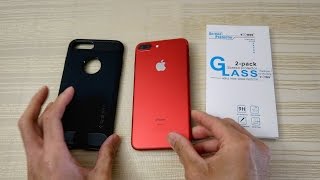 Red iPhone 7 Plus Accesories - Spigen Case and Tempered Glass!