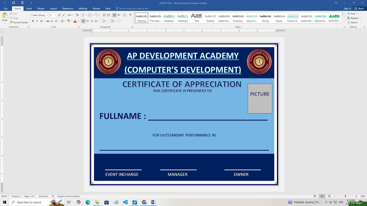 How to Create a Professional Certificate Design in MS Word - Step-by ...