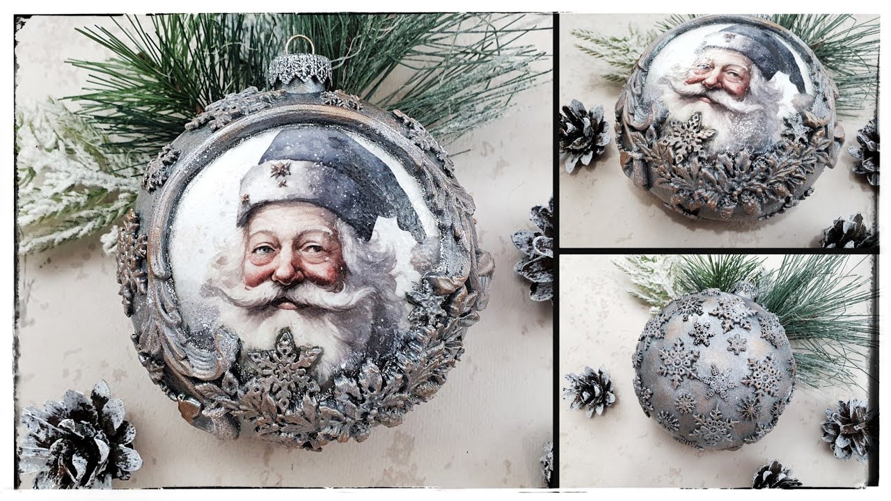 Decoupage : Medallion, bauble with Santa Claus 🎅 Medalion, bombka z Mikołajem 🎄 diy ...