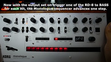 Using Behringer RD-8 mk1 Trigger Bass Sequencer Korg Monologue Quick tutorial (No talking)