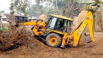 Amazing!!! SkillFull-Jcb Operator Pulling Out Tree Roots- JCB 3Dx Super-Backhoe Machine