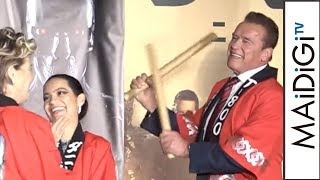シュワちゃん、法被姿で和太鼓演奏！映画「ターミネーター：ニュー・フェイト」ジャパン・プレミア