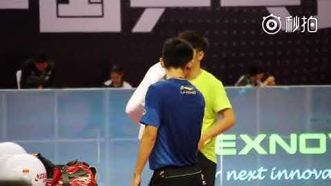Zhang jike in shenzen open 2018 . How sweaty he is , so moving . Result of hard training