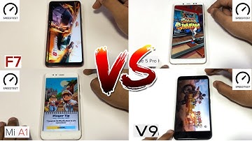 Oppo F7 VS Xiaomi Mi A1 VS Note 5 Pro VS Vivo V9 - Speedtest Benchmarks & Ram Management Test (2018)