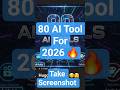 80 AI Tool for 2026 #aitools #ai #aiautomation #aivideo #aiimages #aitechnology #aitraining #shorts