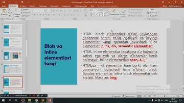 HTML 5-dars. Semantik elementlar, web-sahifa tuzilishi, inline va block elementlar