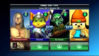 Playstation  All-Stars Battle Royale  ZEUS vs Ratchet vs Sir Daniel vs PaRappa   .
