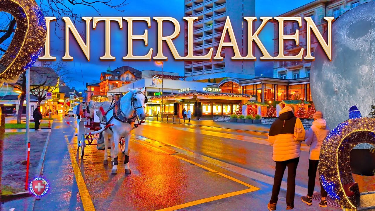 INTERLAKEN SWITZERLAND ✨ Christmas Time Evening Walking tour from Ost to West / Market & Streets 4K