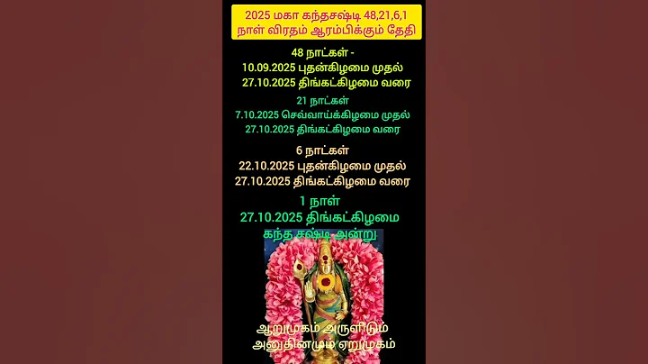 2025 மகா கந்த சஷ்டி 48,21,6,1 நாள் விரதம் ஆரம்பிக்கும் தேதி #shortsfeed  #shortsviral # trending