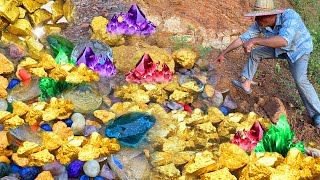Discovery of Gold, Diamond Amethyst. Diamonds, Gemstone Quartz Crystal at the mountain