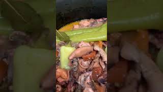 Sauteed squids in tomatoes and green chili peppers cooking satisfying shorts