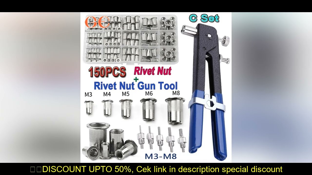 150PCS Rivet Nuts Gun Mandrel Kit M3/M4/M5/M6/M8 or Nut Rivet Mandrels Repairtool Rivetgun Flatheads