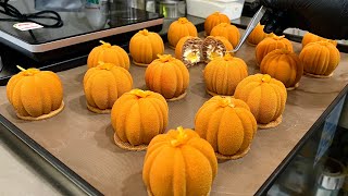 This is art! Making pumpkin shape chocolate mousse cake - Korean street food