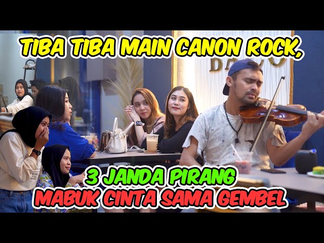 Tiba tiba main canon rock,3 janda pirang mabuk cinta sama gembel#agogoviolin #prank #gembel class=