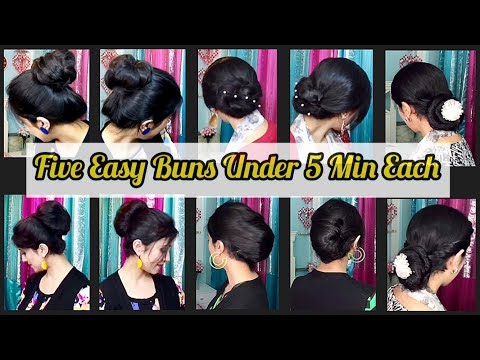 five-easy-buns-under-5-min-each-|-new-bun-hairstyle-for-parties