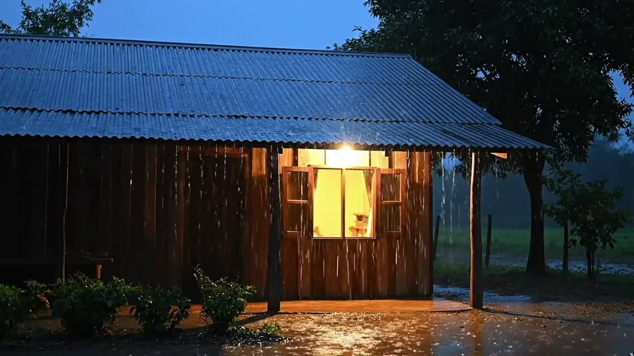 Warm Light Cabin in the Rain at Night | Cozy Sleep Sounds & Deep Relaxation