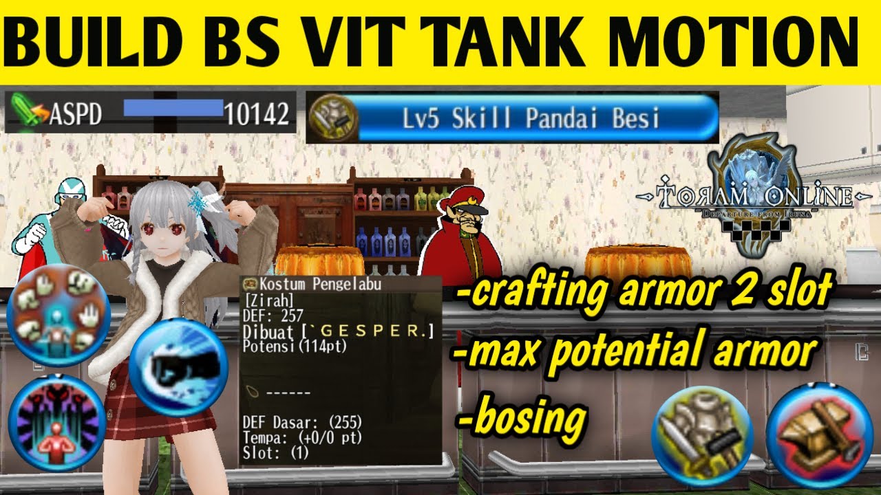 Toram online build bs vittec Lvl 265 membuat zirah 2 slot (tank knuckles motion) トーラムオンライン