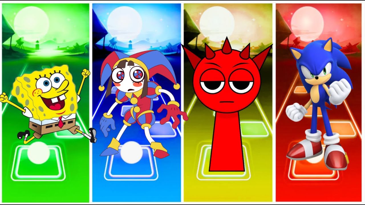 Spongebob VS Pomni VS Sprunki VS Sonic - TILES HOP HEROES 100K