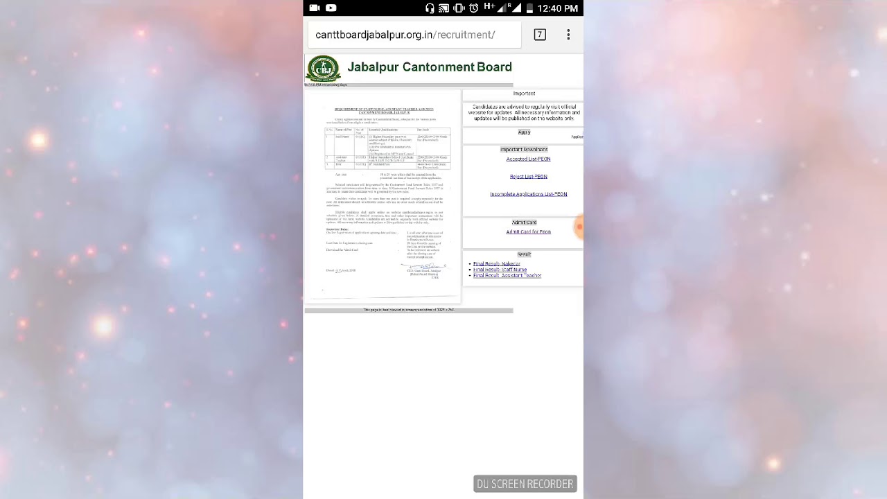 :-Cantonment Board, Jabalpur safaiwala recruitment 2018