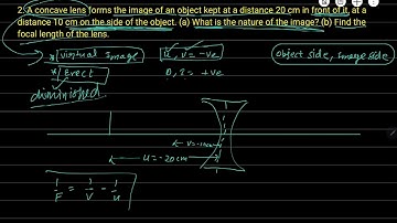 2.A concave lens forms the image of an object kept at a distance 20 cm in front of it, at a distance
