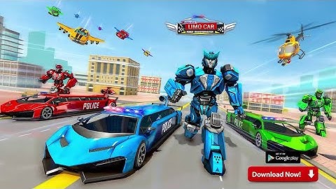 Flying Limo Robot Car Transform: Police Robot Game