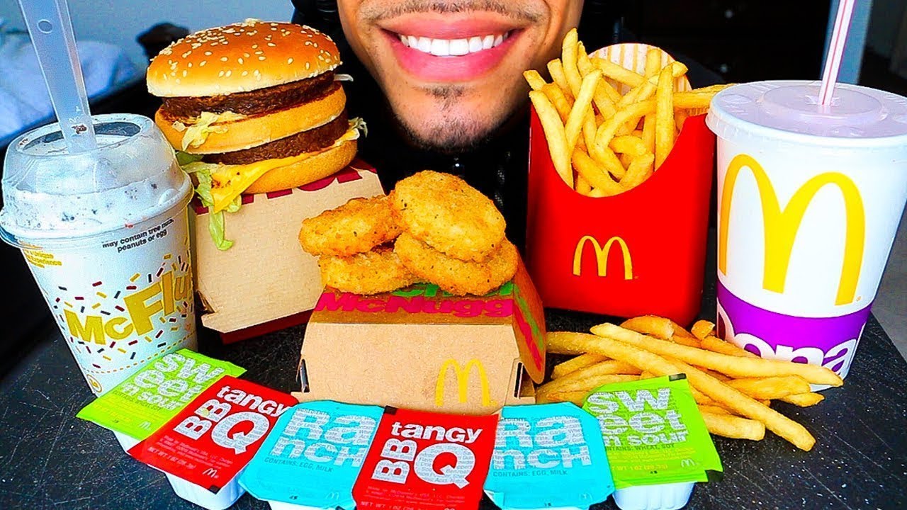ASMR MCDONALDS CHICKEN NUGGETS OREO MCFLURRY ICE CREAM BIG MAC EATING FRIES MUKBANG JERRY NO TALKING