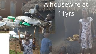 11year old does all housework\/\/African village girl's life.