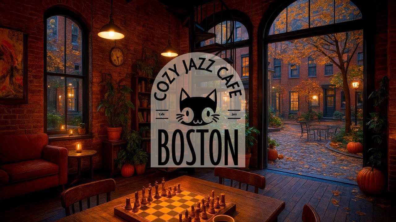 Nighttime Fall Jazz Music 🌙 Boston Cafe Ambience for Relaxation