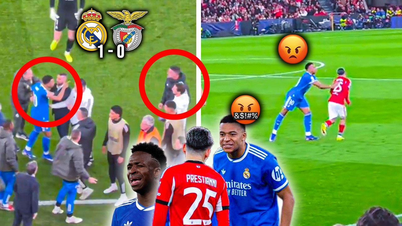 Взрывной конфликт! Мбаппе подрался с игроком «Бенфики» и штабом Моуринью за Винисиуса