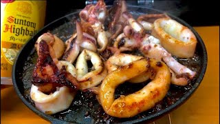 イカのバターステーキ醤油焼きをハイボーるだけの動画 いただきステーキ