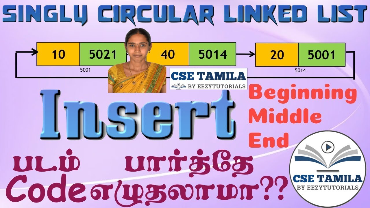 3.3.2 தமிழில் Insert in Circular SLL | Insertion at beginning middle ...