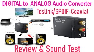 Digital to Analog Converter, TOSLINK Optical and Coaxial input Stereo Output, Review and Sound Test